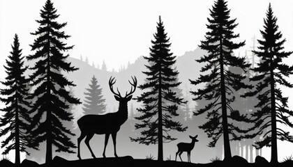 Forest Fables: Silhouette of Spruce Trees and Wild Deer Icon