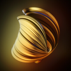 Elegant and luxurious mesmerizing golden twisted figure. 3d rendering digital illustration