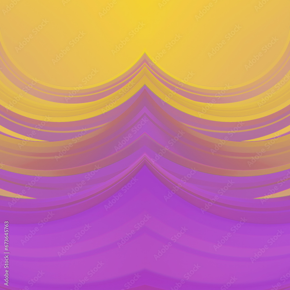 Poster Pattern of twisted shapes with iridescent stripes. Blurred and dreamy illustration background. 3d rendering