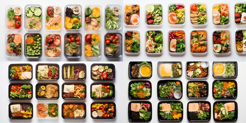 Lunches to go. Food grab and go. Ready-to-eat lunches in containers for office workers.