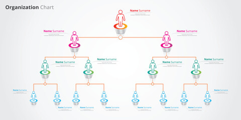 company chart templates in business with many colors along with names and positions. for company presentations, web and others
