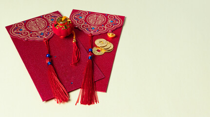 Red envelope for Chinese New Year, concept of abundance of wealth, prosperity and luck.