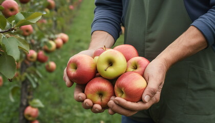 Fruitful Labor: Farmer’s Hands Holding Harvested Apples