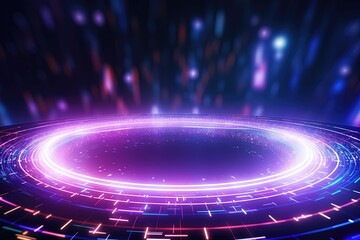 abstract futuristic background with pink blue glowing neon ring podium moving high speed wave lines and bokeh lights. Data transfer concept Fantastic wallpaper