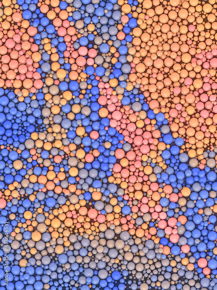 Fototapete Pattern of multicolored spherical particles. Futuristic background. 3d rendering design. Digital illustration