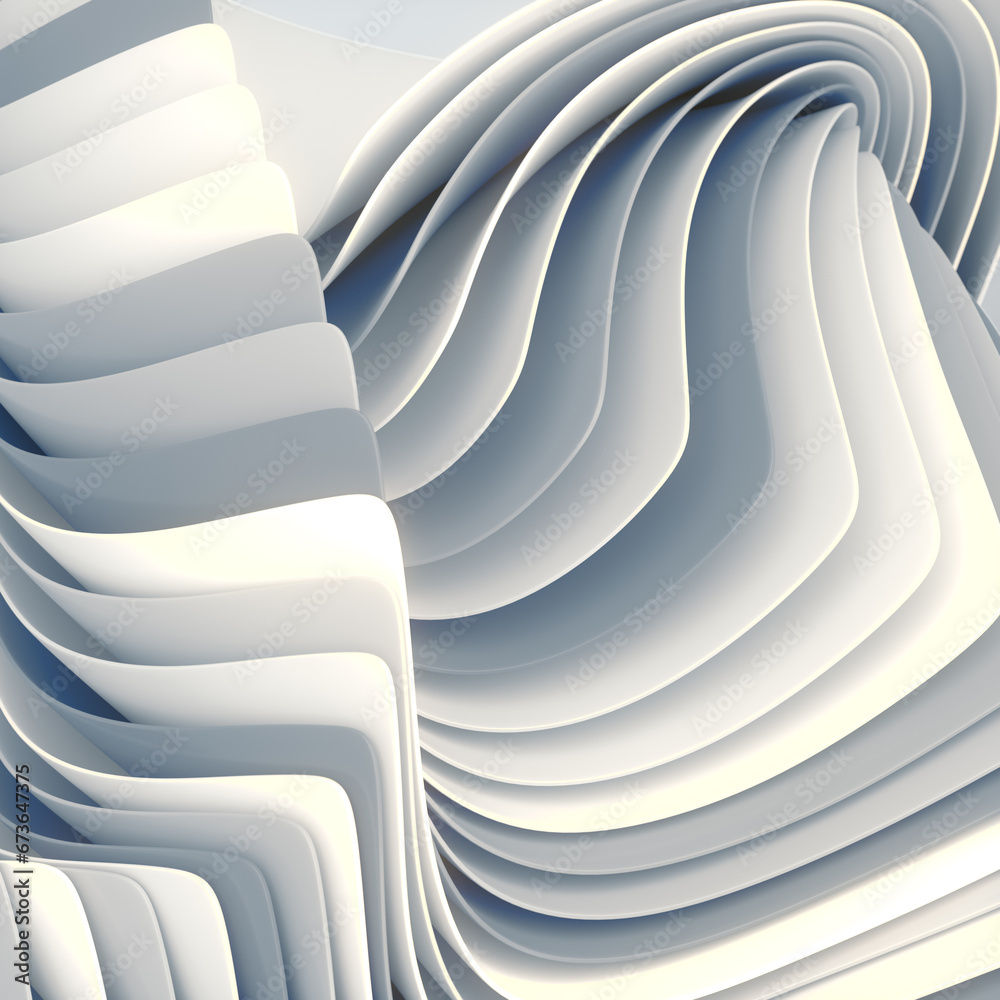 Aufkleber Close-up 3D rendering digital illustration of a stack of white paper. Visually interesting composition