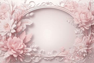 Background for party, birthday, wedding or graduation invitation in white color with floral frame with colorful decorations in soft art style. Generative Ai.