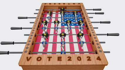 Illustration for US presidential election 2024. Election day. Vote 2024. Elephants and donkeys in the hand football.