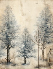 Fototapeta na wymiar Vintage winter trees background - decorative seasonal card
