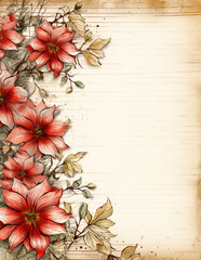 Vintage paper with christmas poinsettia flower background, ai design