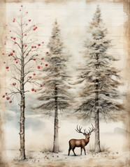 Vintage winter trees background - decorative seasonal card