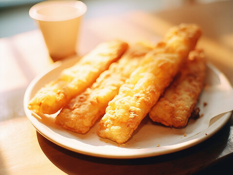 Chinese breakfast food fried dough sticks,created with Generative AI tecnology.
