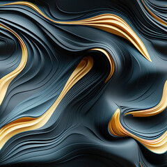 Seamless abstract black and gold waves decoration, ai background - obrazy, fototapety, plakaty