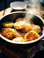 Breakfast gourmet steamed dumplings,created with Generative AI tecnology.