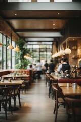 Blur coffee shop or cafe restaurant, Blurred restaurant background with some people and chefs and waiters working. Generative Ai.
