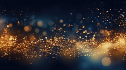 abstract background with Dark blue and gold particle. Christmas Golden light shine particles bokeh on navy blue background. Gold foil texture. - obrazy, fototapety, plakaty