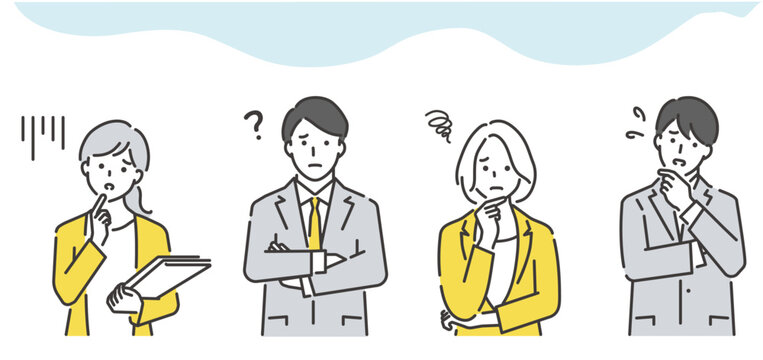 悩むビジネスパーソンのベクターイラスト素材。上半身。