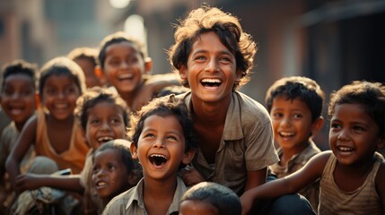 Crowd of laughing children