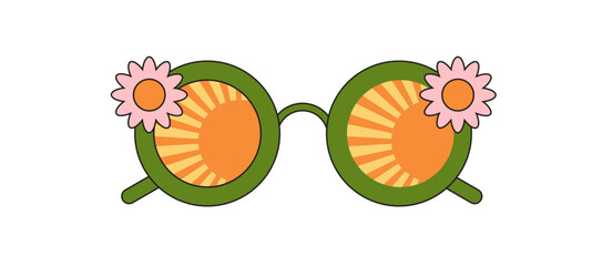 Groovy sunglasses. Collection of hippie sunglasses in trendy groovy style.