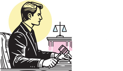 Lawyer detailled line art vector on white background 