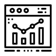 Web analytics icon in outline style represented with a browser window and a bar chart