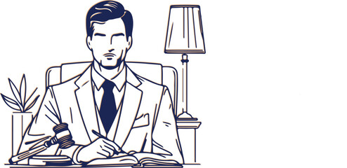 Lawyer detailled line art vector on white background 