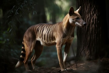 Tasmanian tiger forest. Wild mammal hunter wolf head. Generate Ai - obrazy, fototapety, plakaty