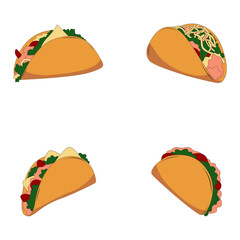 Tacos Food Illustration With Trendy Cartoon Design. Isolated Vector.