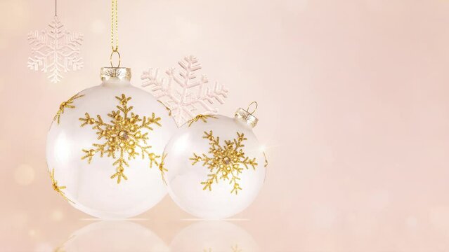 Christmas balls snowflakes on beige background