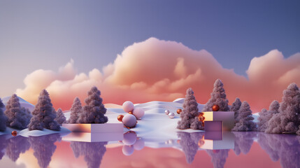 3d product podium display,winter scene