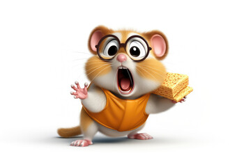 Funny cartoon hamster with cookies on white background