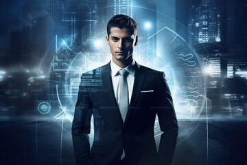 businessman in business on a digital background business and finance stock photo genrative ai