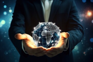Businessman touching global network and data exchanges over the world 3D rendering Generative Ai