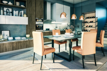 Cute Open Area Kitchen - 3D Visualization