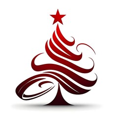 Obraz premium Red christmas tree silhouette with a star on white background