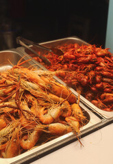 Shrimps And Crayfish on the Asian Night Market Closeup