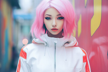 Young Asian woman in vintage retro clothing