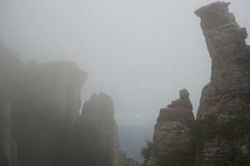 濃霧の中にたたずむ奇岩 in フランス