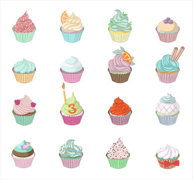Set of Colorful Cupcackes Vector Illustration