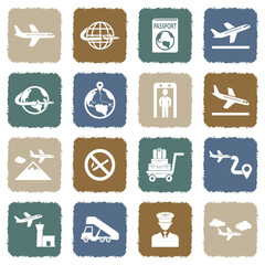 Plane Travel Icons. Grunge Color Flat Design. Vector Illustration.