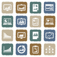 Data Chart Icons. Grunge Color Flat Design. Vector Illustration.
