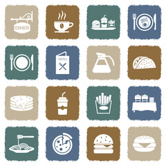 Diner Icons. Grunge Color Flat Design. Vector Illustration.