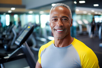 Portrait of a smiling mature black man in gym working out. Healthy lifestyle, fitness and sport.