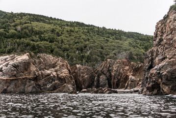 A panoramic view of the Cape Breton Island Coast line cliff scenic Cabot Trail route, Nova Scotia Hghlands Canada