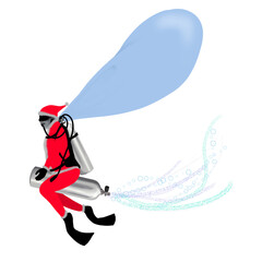 Santa Claus Scuba diving silhouette with a scuba tank