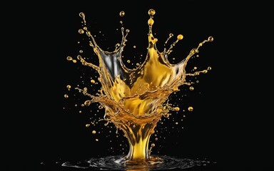 Beautiful olive or engine oil splashes arranged in a circle isolated on black background