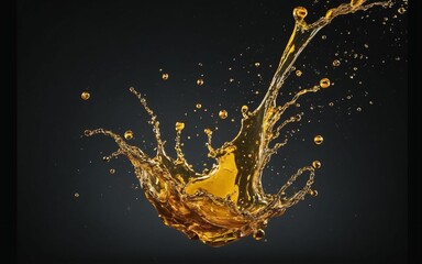 Beautiful olive or engine oil splashes arranged in a circle isolated on black background - obrazy, fototapety, plakaty