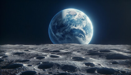 An image of a planet rising over the horizon of its Moon's surface - Generative AI