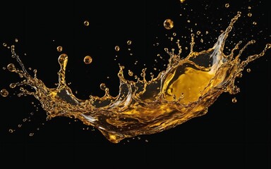 Beautiful olive or engine oil splashes arranged in a circle isolated on black background