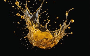 Beautiful olive or engine oil splashes arranged in a circle isolated on black background